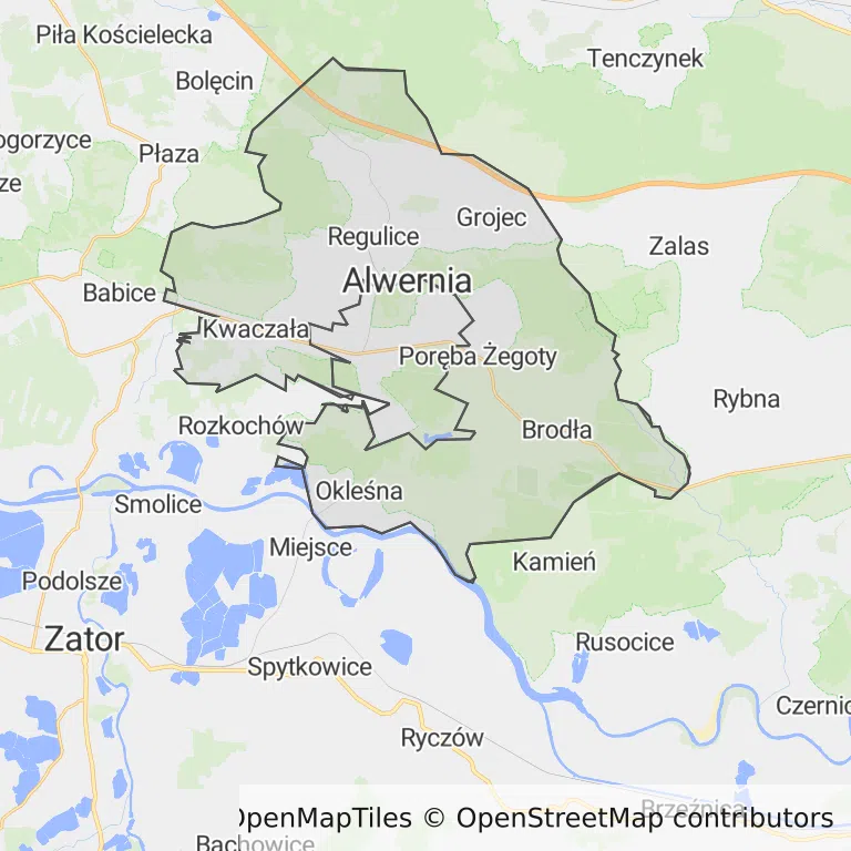 Mapa z zaznaczoną Alwerni