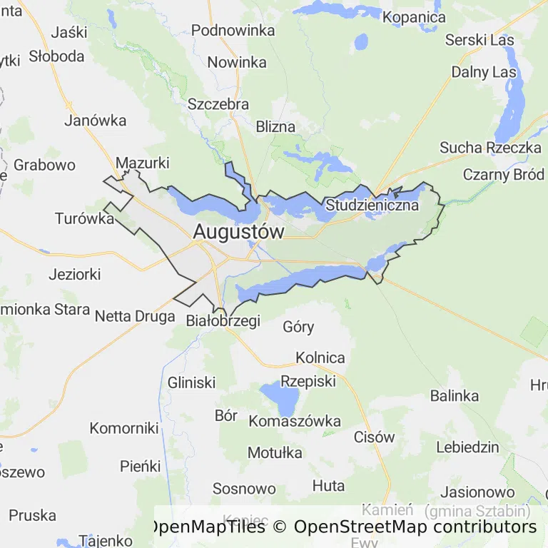Mapa z zaznaczonym Augostowem