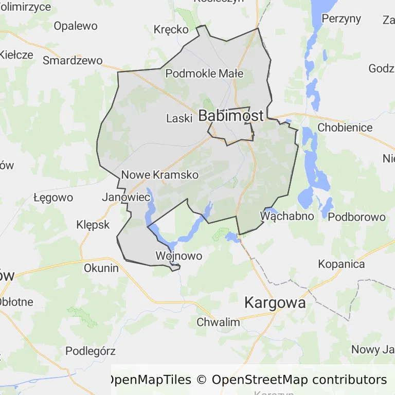 Mapa z zaznaczonym Babimoścem