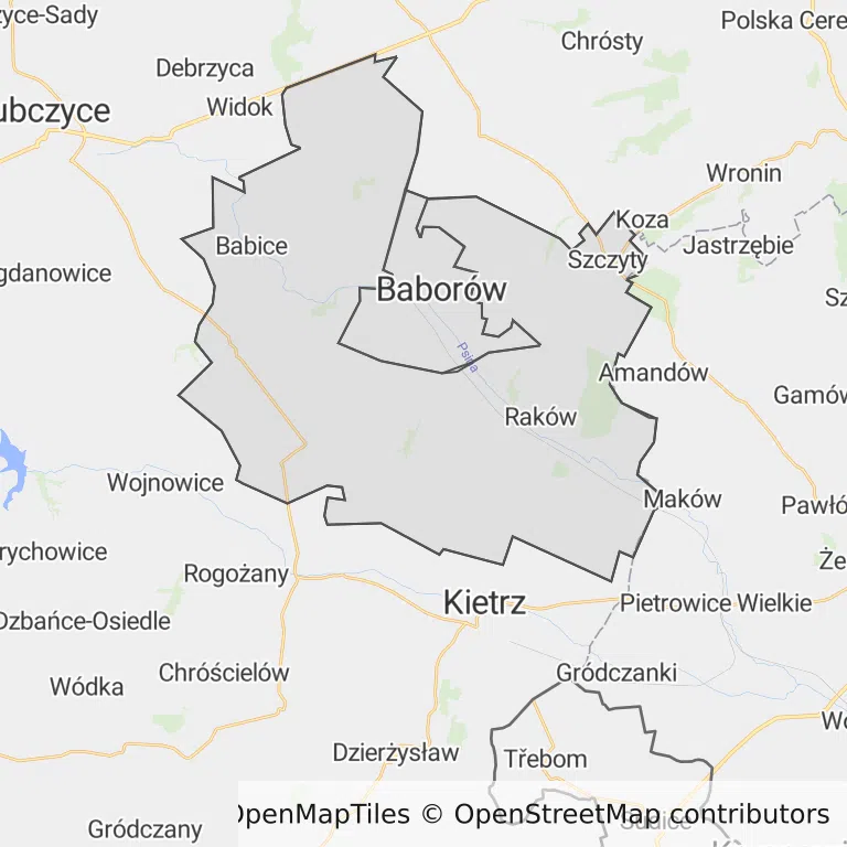 Mapa z zaznaczonym Baborowem