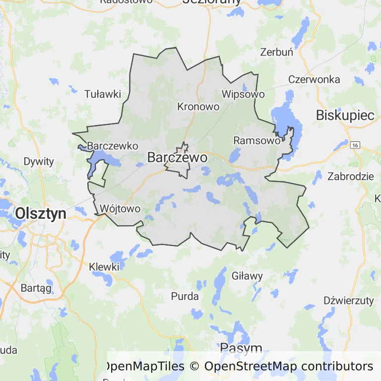 Mapa z zaznaczonym Barczewem