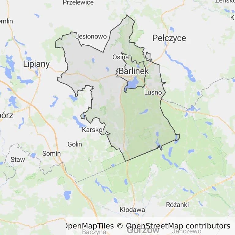Mapa z zaznaczonym Barlinkiem