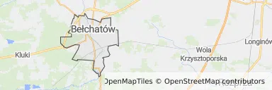Mapa z zaznaczonym Bełchatowem
