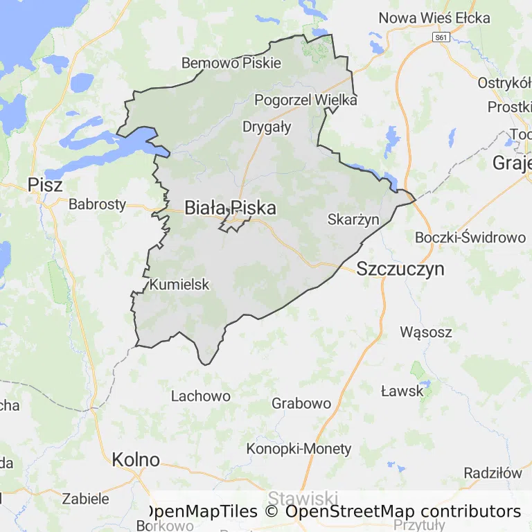 Mapa z zaznaczoną Białej Piskiej