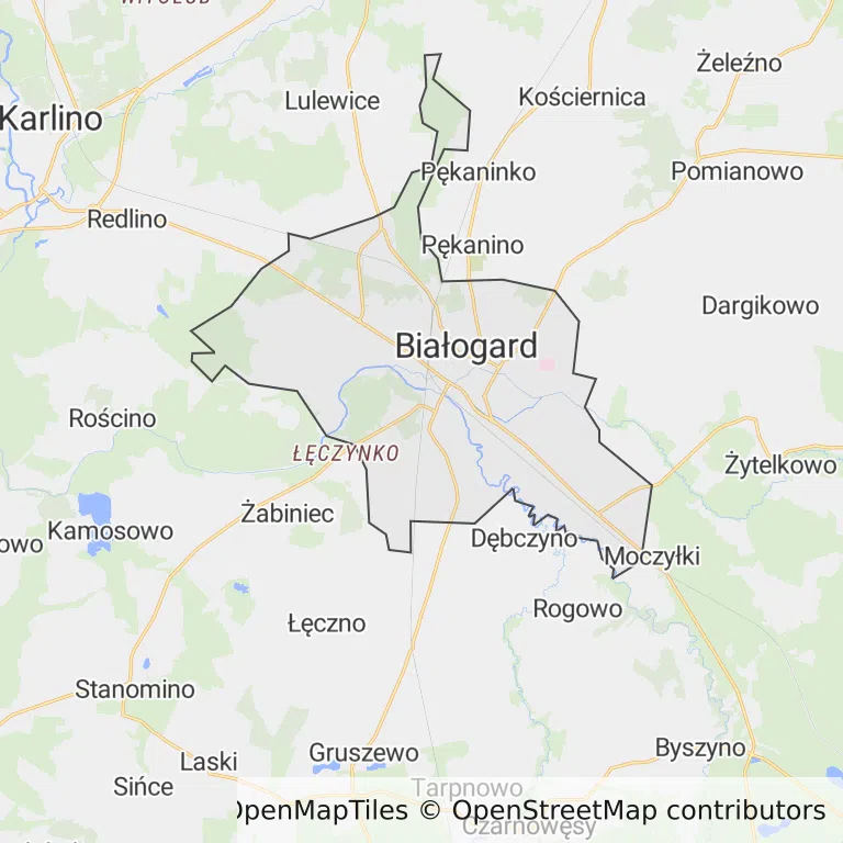 Mapa z zaznaczonym Białogardzem
