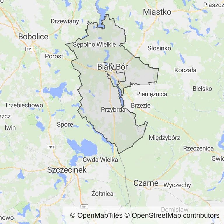 Mapa z zaznaczonym Białym Borze