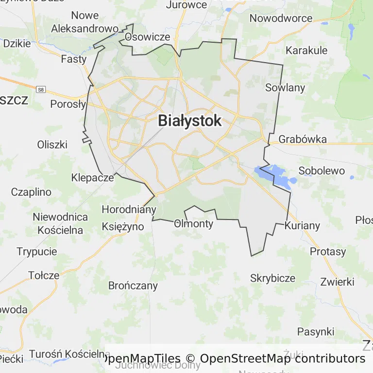 Mapa z zaznaczonym Białymstokiem