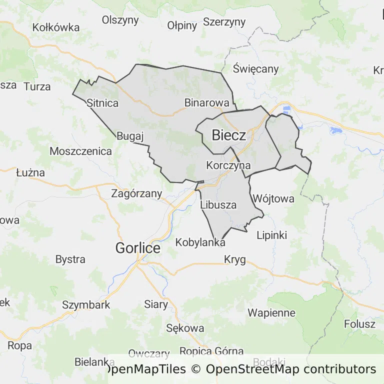Mapa z zaznaczonym Bieczem