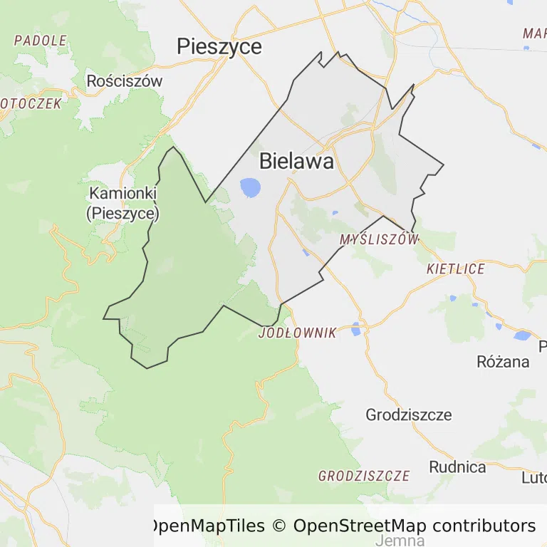 Mapa z zaznaczoną Bielawem