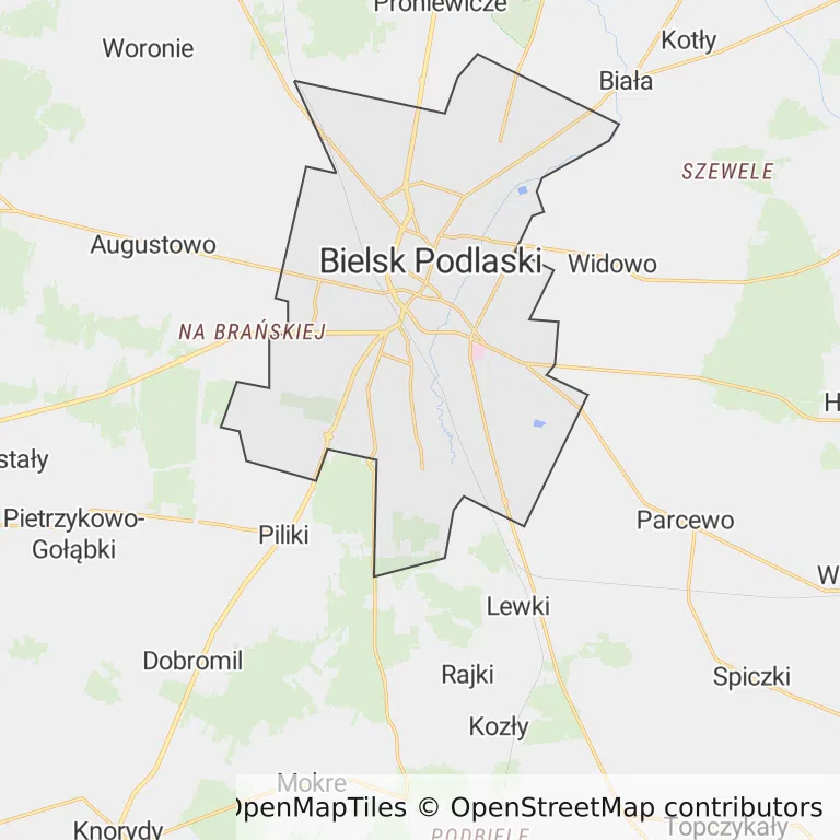 Mapa z zaznaczonym Bielsku Podlaskim