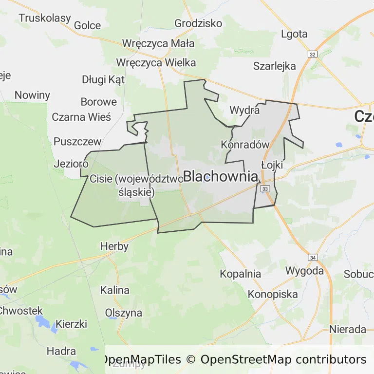 Mapa z zaznaczoną Blachowni