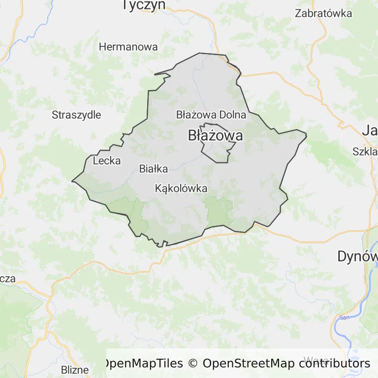 Mapa z zaznaczoną Błażowej