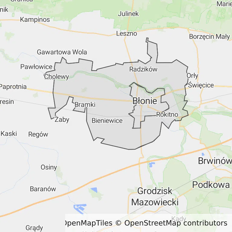 Mapa z zaznaczonym Błoniu