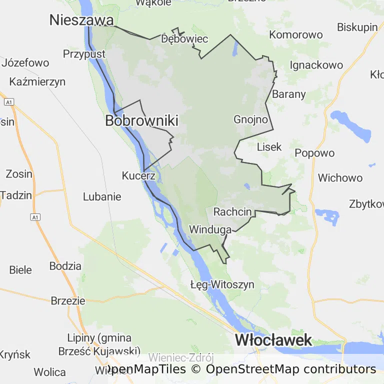 Mapa z zaznaczonym Bobrownikami
