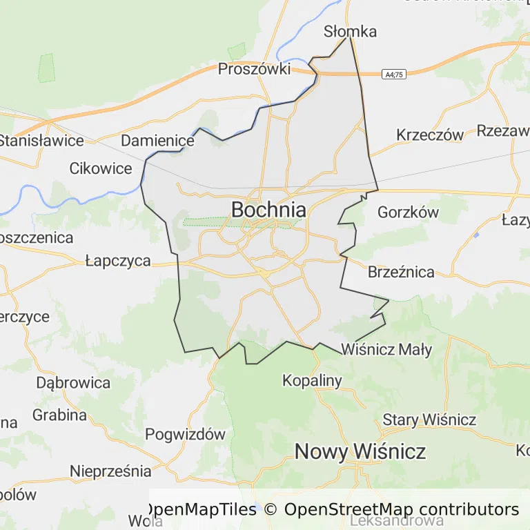 Mapa z zaznaczoną Bochni