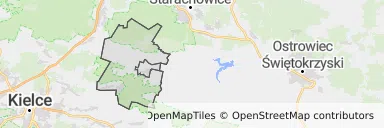 Mapa z zaznaczonym Bodzentynem