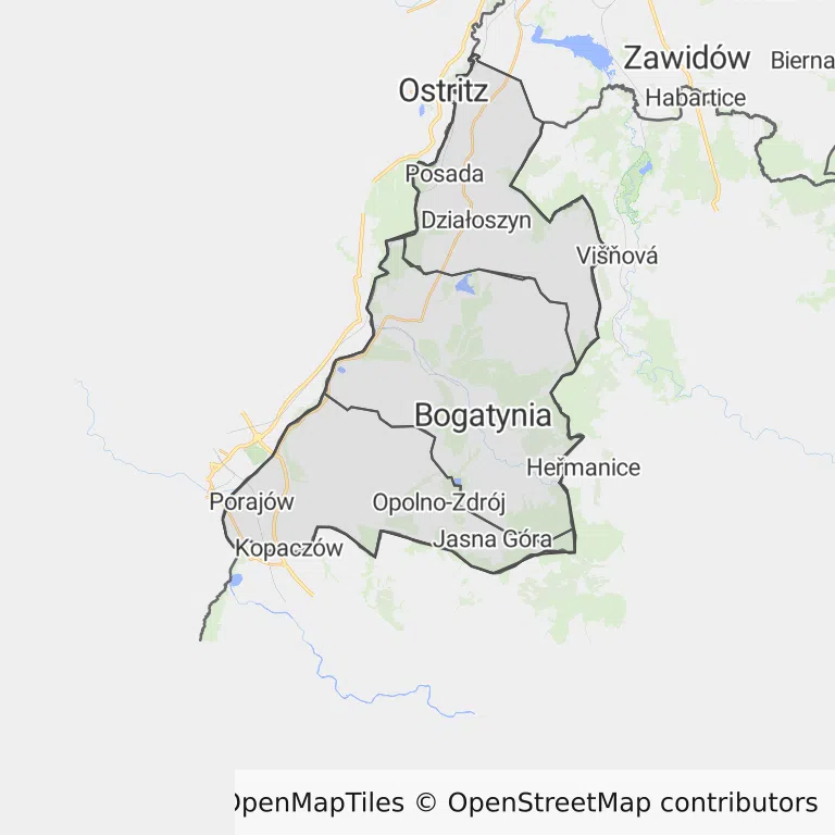 Mapa z zaznaczoną Bogatyni