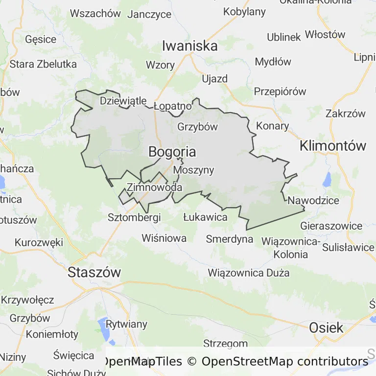 Mapa z zaznaczoną Bogorii