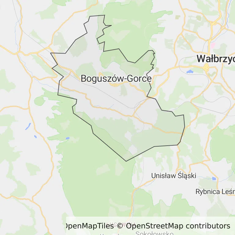 Mapa z zaznaczonymi Boguszowie-Gorcami