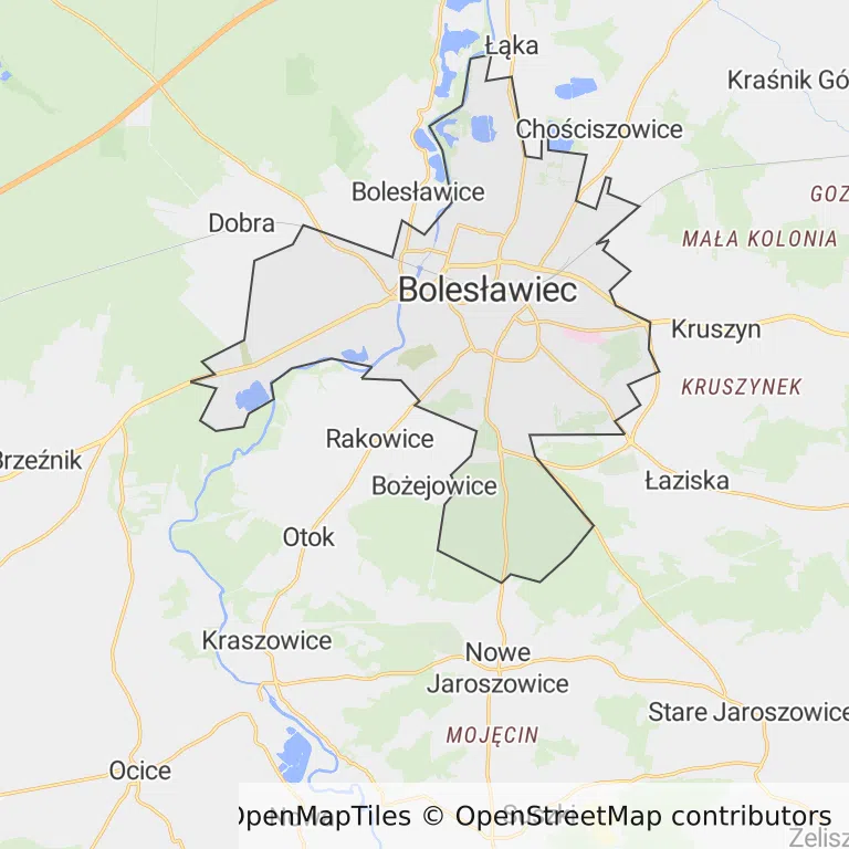 Mapa z zaznaczonym Bolesławcu