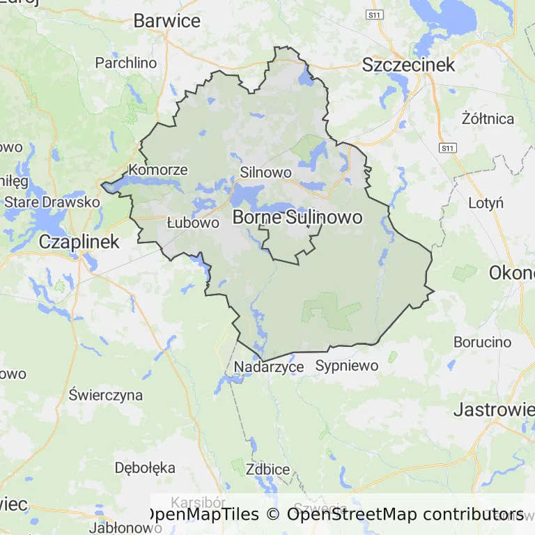 Mapa z zaznaczonym Bornem Sulinowem