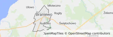 Mapa z zaznaczonym Braniewem