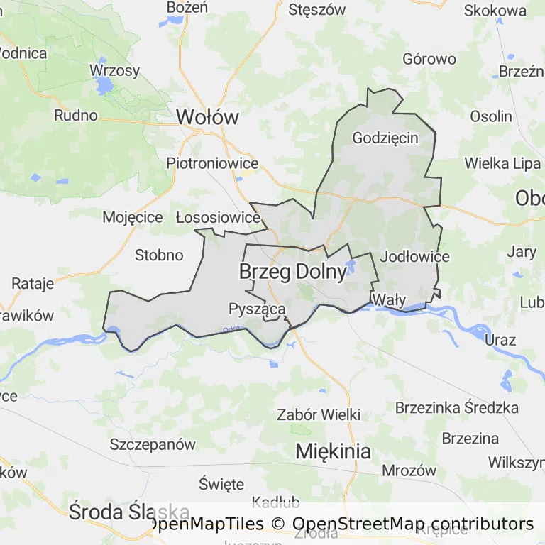 Mapa z zaznaczonym Brzegu Dolnym