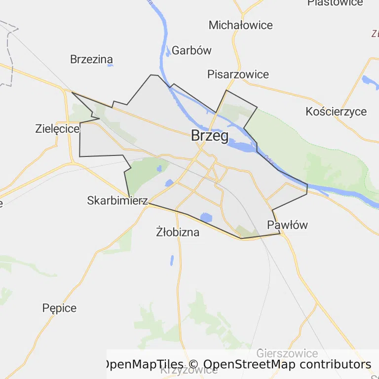 Mapa z zaznaczonym Brzegiem