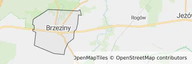 Mapa z zaznaczonym Brzezinami