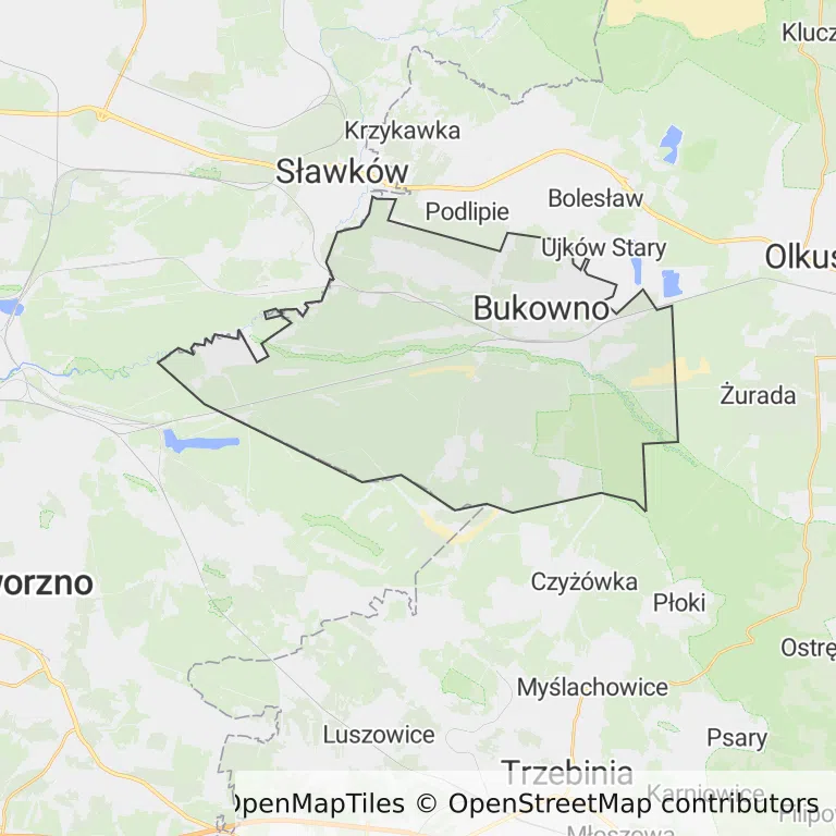 Mapa z zaznaczonym Bukownem