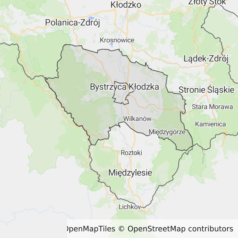 Mapa z zaznaczoną Bystrzycy Kłodzkiej