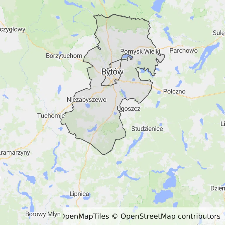 Mapa z zaznaczonym Bytowem