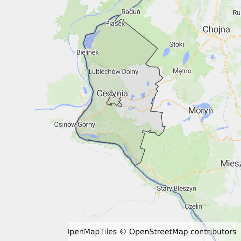 Mapa z zaznaczoną Cedyni