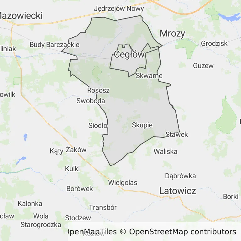 Mapa z zaznaczonym Cegłowem