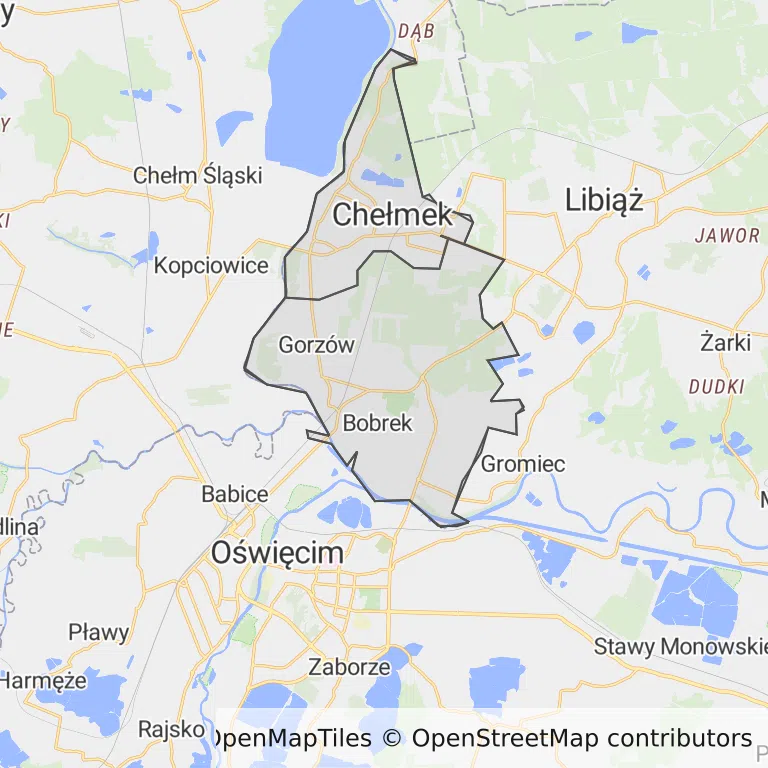 Mapa z zaznaczonym Chełmkiem