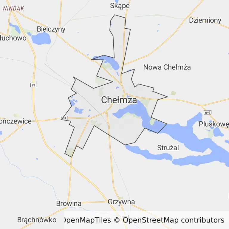 Mapa z zaznaczoną Chełmży
