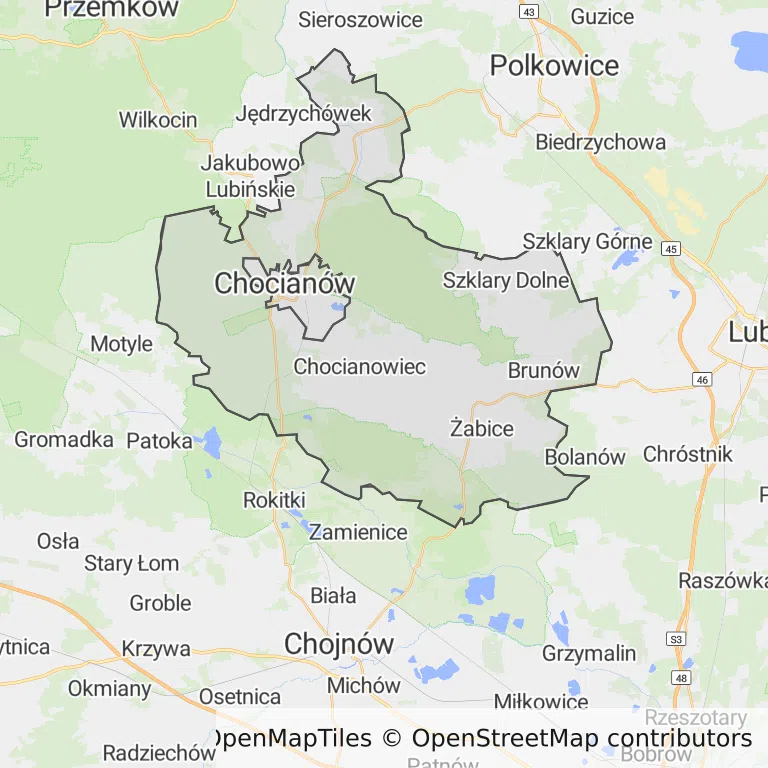 Mapa z zaznaczonym Chocianowem