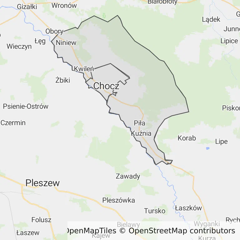 Mapa z zaznaczonym Choczem