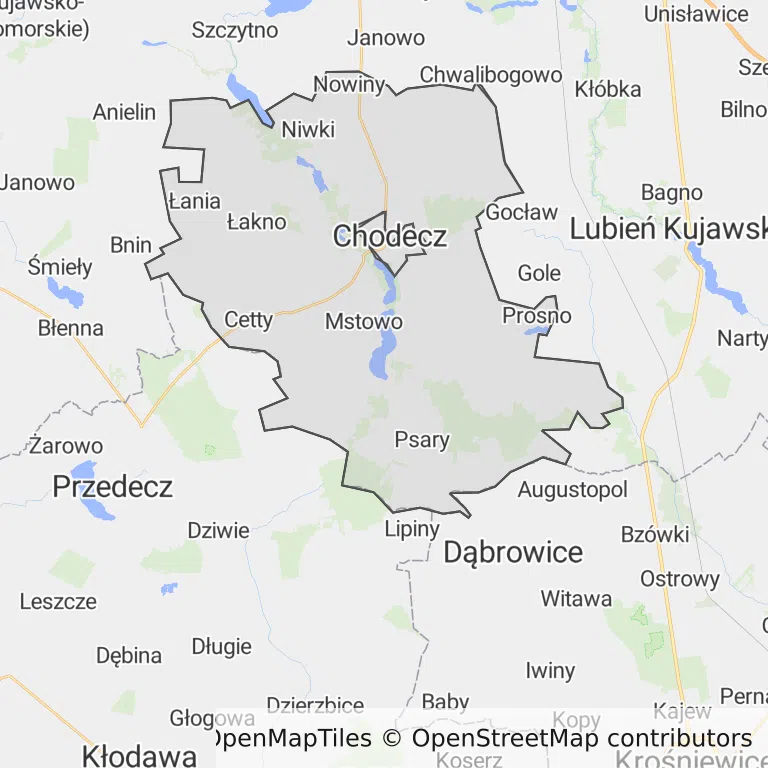 Mapa z zaznaczonym Chodczem