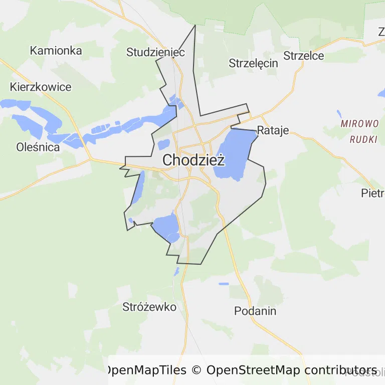 Mapa z zaznaczonym Chodzieżu