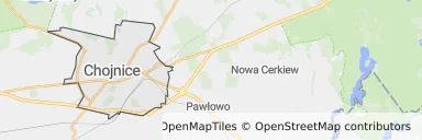 Mapa z zaznaczonymi Chojnicami