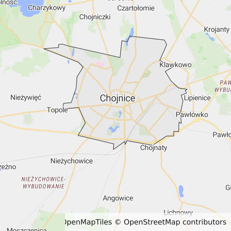 Mapa z zaznaczonymi Chojnicami