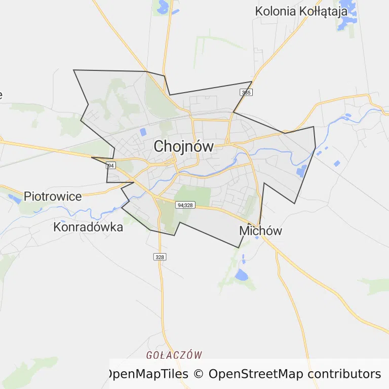 Mapa z zaznaczonym Chojnowem