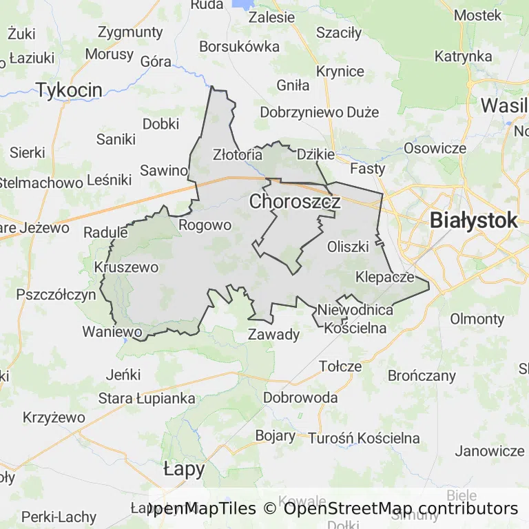 Mapa z zaznaczonym Choroszczy