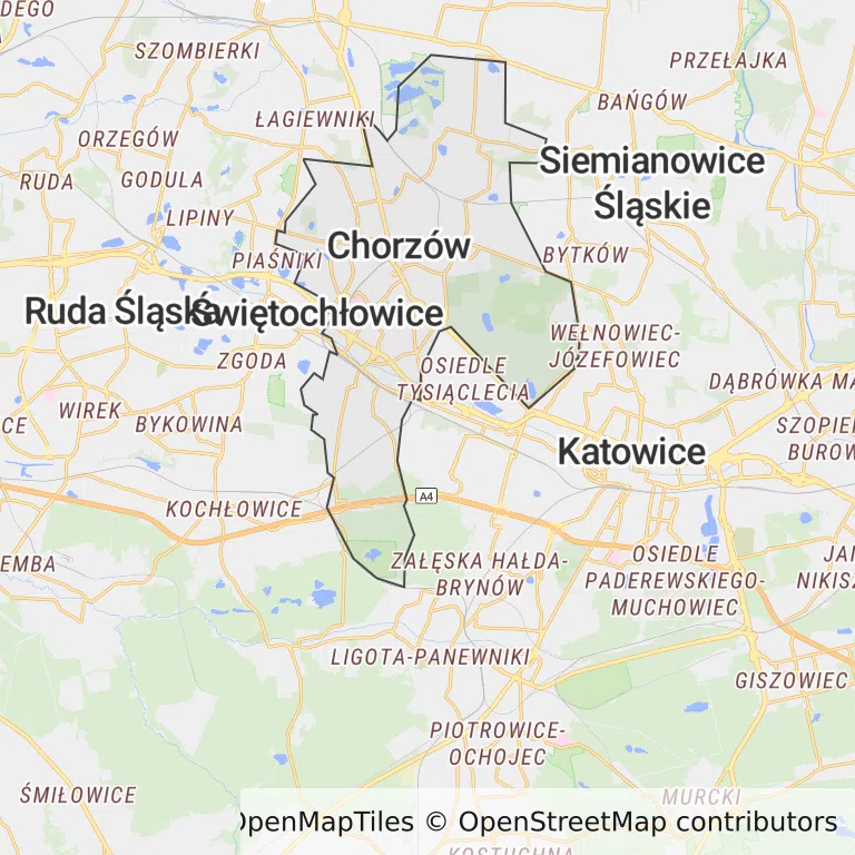 Mapa z zaznaczonym Chorzowem