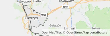 Mapa z zaznaczonym Cieszynem