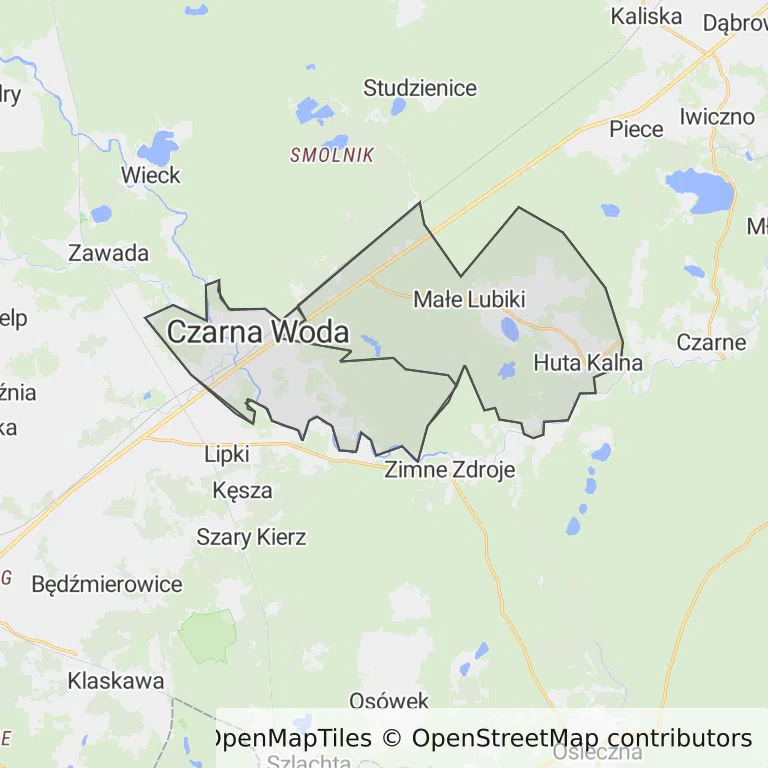 Mapa z zaznaczoną Czarnej Wodzem