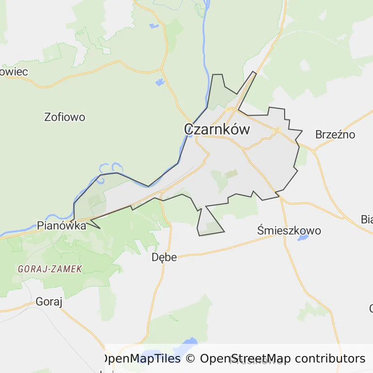 Mapa z zaznaczonym Czarnkowem