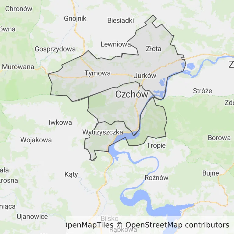 Mapa z zaznaczonym Czchowem