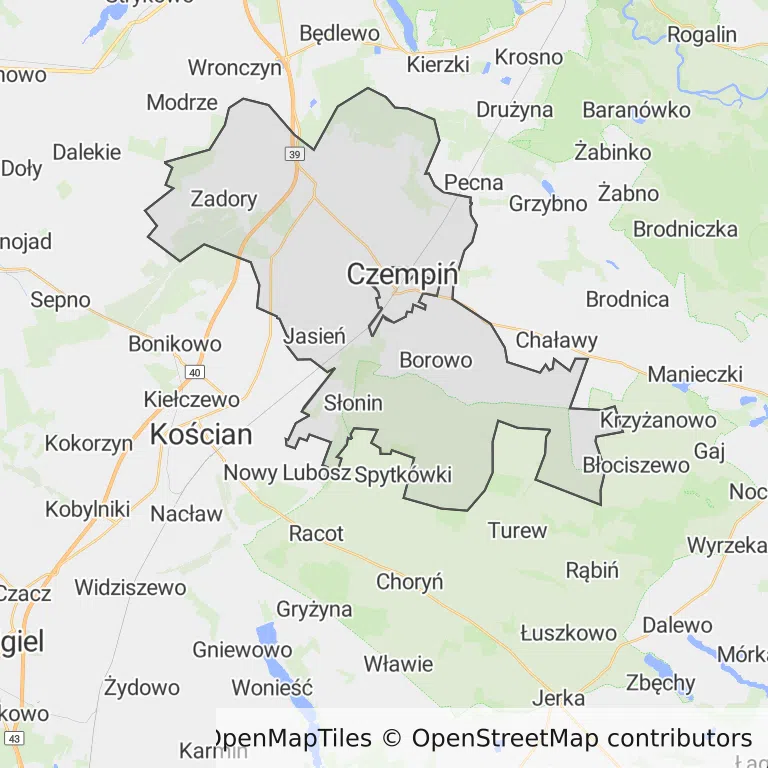 Mapa z zaznaczonym Czempiniu